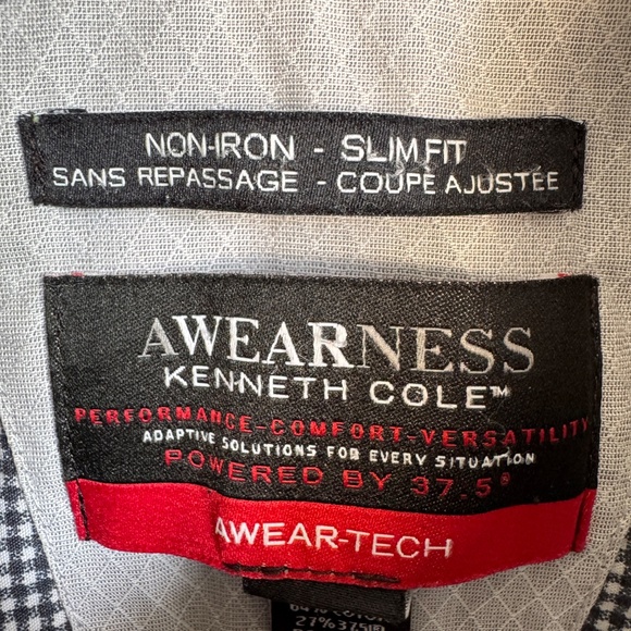 Awearness by Kenneth Cole Men's Geometric Mini Check Button Up Shirt Gray 15.5 - Picture 3 of 13